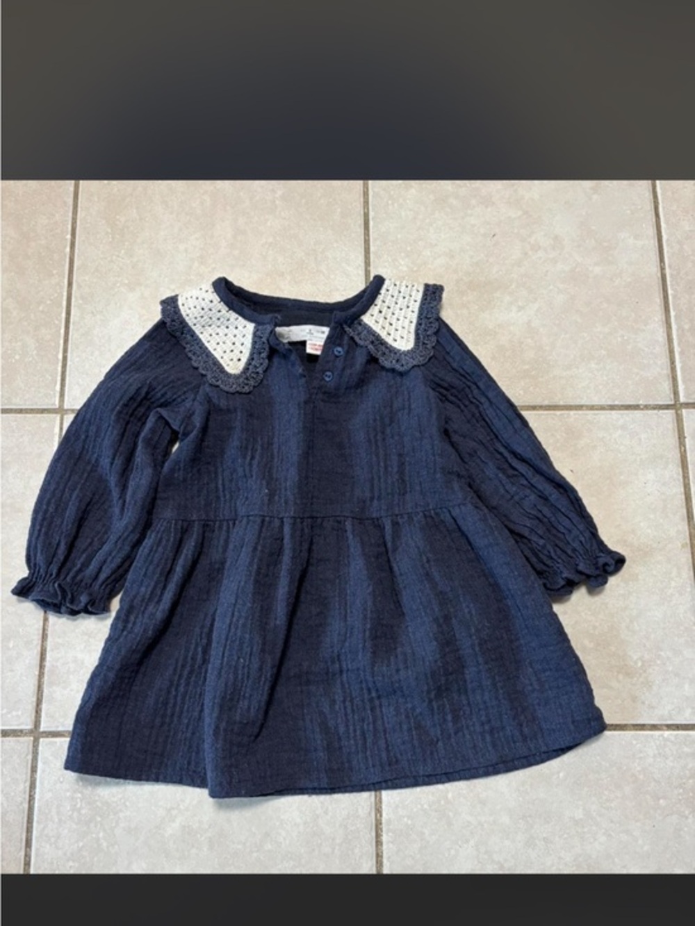 Zara Blue Long-Sleeve Dress with Crochet Collar size 3